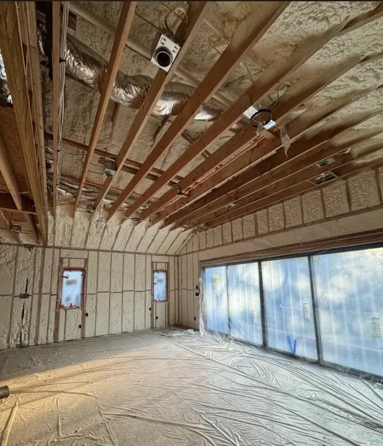 Interior walls and ceiling insulated with spray foam during new construction in Weatherford